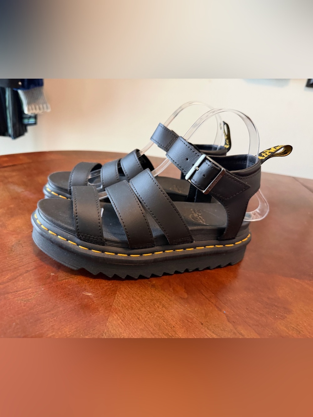 Dr Martens Chunky Platform Sandals Black Leather Blaire Gladiator Size 7 Strappy